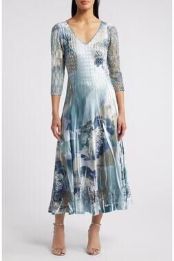 Komarov Watercolor Fairy Lace Crinkle Maxi Dress Medium Leaves Ethereal Event
